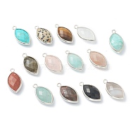 Mixed Gemstone Pendants, with Brass Edge, Faceted, Horse Eye, 22x12x5.5mm, Hole: 1.8mm(G-B009-01)