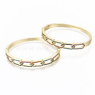 Brass Micro Pave Cubic Zirconia Bangles, Nickel Free, Colorful, Real 16K Gold Plated, Inner Diameter: 2-3/8x1-2 inch(5.9x5cm), 7mm(BJEW-S142-014-NF)
