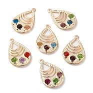 Iron with Glass Pendants, Hollow Teardrop Charm, Mixed Color, 34.5x22x5.5mm, Hole: 2mm(IFIN-B002-03KCG)