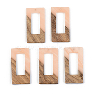 Opaque Resin & Walnut Wood Pendants, Rectangle, Light Salmon, 38x19.5x3mm, Hole: 2mm(RESI-S389-057A-C02)