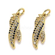 Brass Micro Pave Cubic Zirconia Pendants, Long-Lasting Plated, with Jump Rings, Chili, Golden, 19.5x6.5x3mm, Hole: 3mm(ZIRC-O039-05G)
