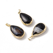 Natural Black Agate Pendants, with Light Gold Tone Brass Findings, Cadmium Free & Lead Free, Dyed & Heated, Teardrop, 35~36x20~21.5x11~13mm, Hole: 8x5mm(G-I323-04LG-06)