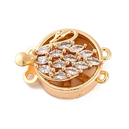 Brass Micro Pave Clear Cubic Zirconia Box Clasps, Swan, 2-Strand, 4-Hole, Real 18K Gold Plated, 18.5x13x7.5mm, Hole: 1.2mm(KK-C076-10G)