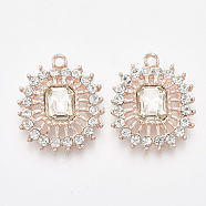 Rhinestone Pendants, with Light Gold Plated Alloy Findings, Oval , Crystal, 28.5x24x5.5mm, Hole: 2mm(RB-S066-16KC)