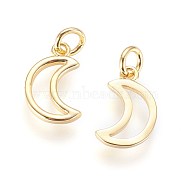 Brass Charms, with Jump Ring, Moon, Golden, 13x9x1.5mm, Hole: 3mm(KK-G364-09G)
