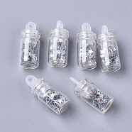 Glass Wishing Bottle Pendant Decorations, with Star Glitter Sequins/Paillette inside, with Plastic Plug, Silver, 24.5x10mm, Hole: 2mm(GLAA-T008-01A)