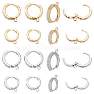 16Pcs 4 Style Brass Micro Pave Cubic Zirconia Huggie Hoop Earring Findings, Platinum & Golden, 13.5x12x2.5mm and 16x15x2mm, Hole: 1mm, Pin: 0.8~0.9mm, 4pcs/style(FIND-FH0004-02)