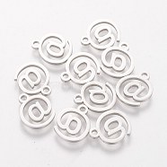 201 Stainless Steel Charms, Mark @, Stainless Steel Color, 12x10x1mm, Hole: 1.5mm(STAS-S105-T171)