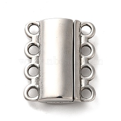 304 Stainless Steel Multi-Strands Magnetic Slide Clasps, 4-Strand, 8-Hole, Rectangle, Stainless Steel Color, 22x18.5x6mm, Hole: 2.5mm(X-STAS-P325-05P)