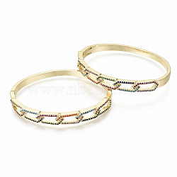 Brass Micro Pave Cubic Zirconia Bangles, Nickel Free, Colorful, Real 16K Gold Plated, Inner Diameter: 2-3/8x1-2 inch(5.9x5cm), 7mm(BJEW-S142-014-NF)