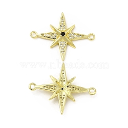 Brass Micro Pave Clear & Black Cubic Zirconia Connector Charms, Star Links, Golden, 22x27x3.4mm, Hole: 1.5mm(KK-E068-VB040)
