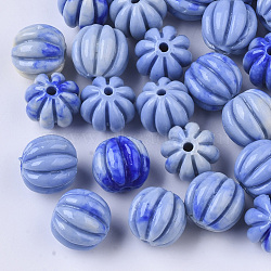 Synthetic Coral Corrugated Melon Beads, Dyed, Two Tone, Corrugated Round, Dodger Blue, 10~11x11.5mm, Hole: 1.5mm(CORA-R017-27-B01)