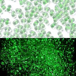 Luminous Glass Seed Beads, Glow in the Dark, Peanut, Spring Green, 2.5x4x2mm, Hole: 0.8mm, about 11250pcs/pound(SEED-A033-07I)