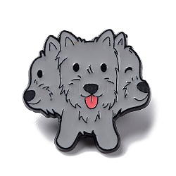 Cartoon 3 Headed Dog Enamel Pin, Electrophoresis Black Alloy Cute Animal Brooch for Backpack Cloth, Gray, 25.5x26x1.5mm, Pin: 1mm(JEWB-D067-06)