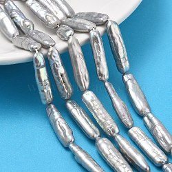 Natural Baroque Keshi Pearl Beads Strands, Cultured Freshwater Pearl, Stick, Grade 5A+, Gray, 19~25x6~7x4~6mm, Hole: 0.6mm, about 17pcs/strand, 15.55''(39.5cm)(PEAR-P064-05B-03B)
