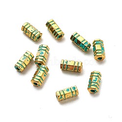 Alloy Beads, Column, Golden & Green Patina, 7x3mm, Hole: 1.2mm(PALLOY-L222-031GGP)