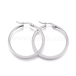 201 Stainless Steel Hoop Earrings, with 304 Stainless Steel Pin, Hypoallergenic Earrings, Flat Ring Shape, Stainless Steel Color, 56.5x54.5x2mm, Pin: 0.8mm(EJEW-A052-27E)
