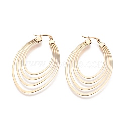 304 Stainless Steel Hoop Earrings, Oval, Golden, 55~58x33~37x0.6mm, Pin: 0.6mm(X-EJEW-L222-07G)
