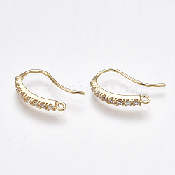 Brass Earring Hooks, with Cubic Zirconia and Horizontal Loop, Real 18K Gold Plated, 16x12x2mm, Hole: 1mm, Pin: 0.8mm(X-KK-T038-252G)