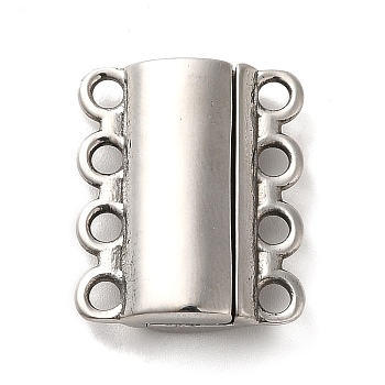 304 Stainless Steel Multi-Strands Magnetic Slide Clasps, 4-Strand, 8-Hole, Rectangle, Stainless Steel Color, 22x18.5x6mm, Hole: 2.5mm
