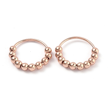 Brass Finger Ring, with Round Beads, Rose Gold, US Size 4 1/4(15mm)