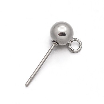 304 Stainless Steel Ear Stud  Findings, with Loop, Stainless Steel Color, 16mm, Hole: 2mm, Pin: 0.6mm
