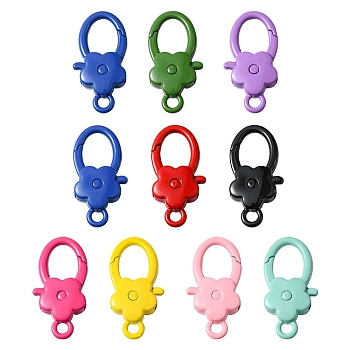 10Pcs Spray Painted Alloy Lobster Claw Clasps, Flower, Mixed Color, 36.5x18x6.5mm, Hole: 3.5mm, inner diameter: 13x10mm