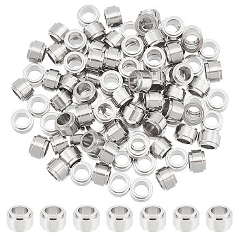 100Pcs 201 Stainless Steel Beads, Column, Stainless Steel Color, 6x4mm, Hole: 3.5mm