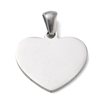 304 Stainless Steel Pendants, Heart Charms, Stamping Blank Tag Mirror Polished, Stainless Steel Color, 19x20x1.5mm, Hole: 5x3mm