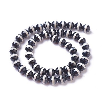 Natural Tibetan Striped Pattern dZi Agate Beads Strands, Round, Black, 6~6.5mm, Hole: 0.8mm, about 60~64pcs/strand,  14.76  inch~15.15 inch(37.5~38.5cm)