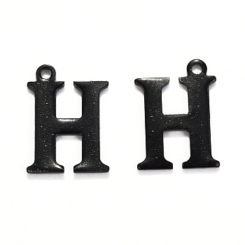 304 Stainless Steel Alphabet Charms, Electrophoresis Black, Letter.H, 12x9x1mm, Hole: 1mm