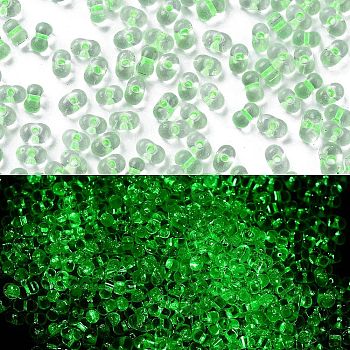 Luminous Glass Seed Beads, Glow in the Dark, Peanut, Spring Green, 2.5x4x2mm, Hole: 0.8mm, about 11250pcs/pound