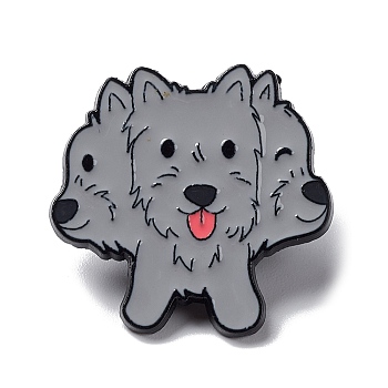 Cartoon 3 Headed Dog Enamel Pin, Electrophoresis Black Alloy Cute Animal Brooch for Backpack Cloth, Gray, 25.5x26x1.5mm, Pin: 1mm