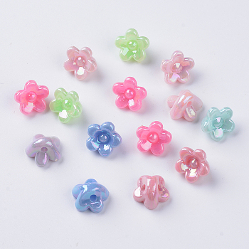 Opaque Acrylic Beads, AB Color Plated, Flower, Mixed Color, 10x10.5x6.5mm, Hole: 1.8mm