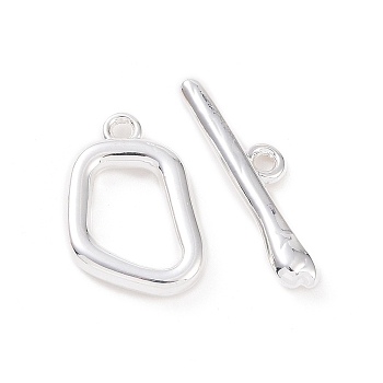 Alloy Toggle Clasps, Irregular Shape, Matte Silver Color, Ring: 17x12x2.5mm, Bar: 6x21.5x2mm, Hole: 1.4mm