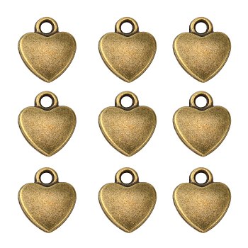Tibetan Style Alloy Charms, Lead Free and Cadmium Free, Antique Bronze, Heart, about 12mm long, 10mm wide, 2.5mm thick hole: 2mm