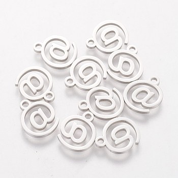 201 Stainless Steel Charms, Mark @, Stainless Steel Color, 12x10x1mm, Hole: 1.5mm
