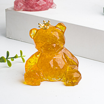 Natural Citrine Crown Bear Display Decorations, Resin Figurine Home Decoration, for Home Feng Shui Ornament, 62x65x53mm