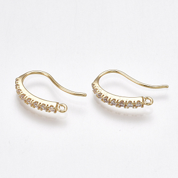 Brass Earring Hooks, with Cubic Zirconia and Horizontal Loop, Real 18K Gold Plated, 16x12x2mm, Hole: 1mm, Pin: 0.8mm
