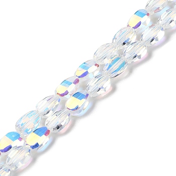 Transparent Electroplate Glass Beads Strands, AB Color Plated, Faceted, Teardrop, Clear AB, 9x6.2x5mm, Hole: 1.2mm, about 71pcs/strand, 25''(63.5cm)