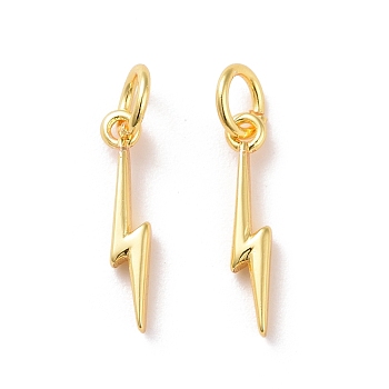 Brass Charms, with Jump Ring, Cadmium Free & Lead Free, Lightning, Real 18K Gold Plated, 14.5x2.5x2mm, Hole: 3mm