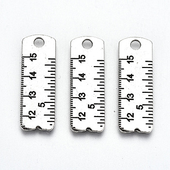 Tibetan Style Alloy Pendants for Teachers' Day, Lead Free & Cadmium Free, Ruler, Antique Silver, 29x9.5x1mm, Hole: 2mm