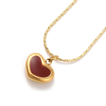 304 Stainless Steel Necklaces, Enamel Heart Pendant Necklaces, Real 18K Gold Plated, 16.42 inch(41.7cm)
