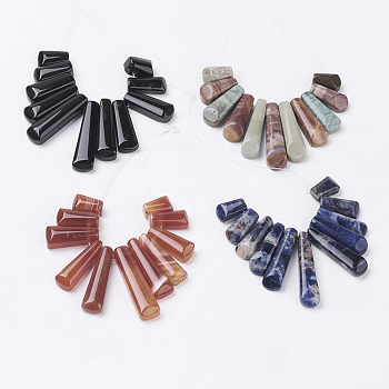 Natural Mixed Gemstone Beads Strands, Graduated Fan Pendants, Focal Beads, Rectangle, Mixed Color, 14~40x8~9x6mm, Hole: 1mm, about 11pcs/strand, 3.5 inch