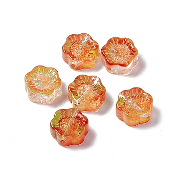 Electroplated Glass Beads, Sunflower, for Jewelry Making, Orange Red, 12.5x11.5x6mm, Hole: 1mm