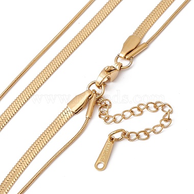 316 Stainless Steel Round Snake and Herringbone Chains Double Layer Necklace for Women Men(NJEW-C025-01G)-3