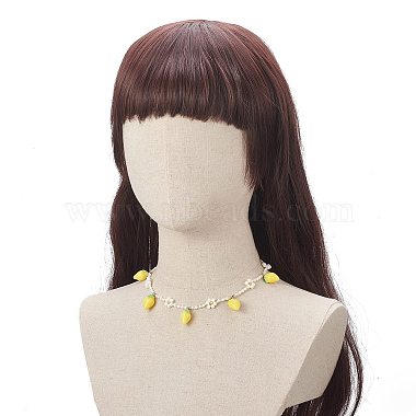Resin Lemon Pendant Necklace with Glass Beaded Flower Chains for Women(NJEW-TA00057)-4