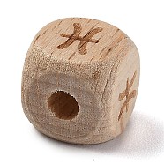 Natural Wood Constellation Beads, Cube, Pisces, 12x12x12mm, Hole: 4mm(WOOD-M002-12)