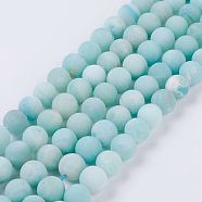 Natural Amazonite Beads Strands, Grade A, Frosted, Round, 10mm, Hole: 1mm, about 38pcs/strand, 15.1 inch(G-J376-19F-10mm)