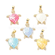 Real 18K Gold Plated Brass Micro Pave Clear Cubic Zirconia Pendants, with Shell filled in Enamel, Long-Lasting Plated, Turtle, Mixed Color, 26x21x5.5mm, Hole: 4x3.5mm(KK-D004-05G-M01)